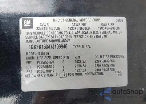 2007 GMC Yukon Xl 1500 Slt from USA, damaged, VIN 1GKFK16347J199946